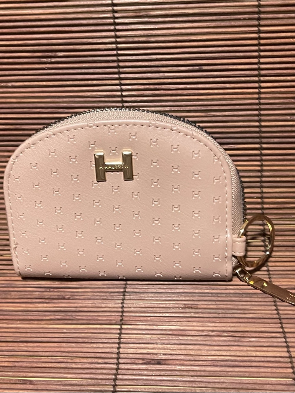 “H” by Halston Dome / Halfmoon shaped coin Purse / Vegan leather / Debossed “H”